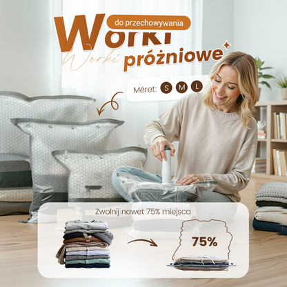 🔥 50% ZNIŻKI – OFERTA LIMITOWANA! 💪 Podróżne worki próżniowe z przenośną pompką – zaoszczędź 75% miejsca w walizce! Różne zestawy do wyboru – dopasuj do swoich potrzeb.🧳✨