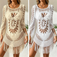 🌊 50% ZNIŻKI – KUP WIĘCEJ, OSZCZĘDŹ WIĘCEJ Boho narzutka szydełkowa – lekka, zwiewna, z chwostami. Plażowy must-have! 👙✨