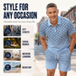 👕 Męski zestaw – koszulka z kołnierzykiem + spodenki – 50% ZNIŻKI!🌊 OFERTA LIMITOWANA!Geometryczny nadruk, oddychająca tkanina, nowoczesny i spójny look – idealny na lato, plażę i codzienne wyjścia.Lekki, wygodny i stylowy.💪✨