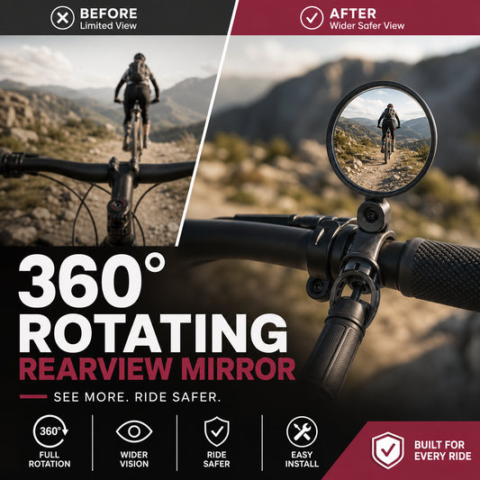 🥳🚲 Lusterko wsteczne 360° – 50% ZNIŻKI! 50 TYS.+ SPRZEDANYCH! OFERTA LIMITOWANA! 🛡️ Wyraźny widok z tyłu bez odwracania głowy – pasuje do rowerów, e-rowerów i motocykli. Silikonowy pasek, montaż bez narzędzi!✨