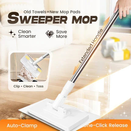🧹 Mop z uchwytem do chusteczek – 50% ZNIŻKI! TYLKO DZIŚ!🧺✨ Automatyczny zacisk, bezdotykowy, łatwy montaż – Zestaw zawiera 4 wkłady – oszczędza czas i ułatwia codzienne sprzątanie.💦