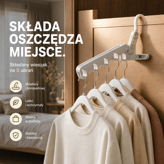 🧳 Składany wieszak podróżny 5w1 – 50% ZNIŻKI! KUP WIĘCEJ, OSZCZĘDŹ WIĘCEJ! OFERTA LIMITOWANA!👔✨Łatwy w przenoszeniu, oszczędza miejsce w walizce i pomaga utrzymać ubrania w idealnym stanie. Niezbędnik każdego podróżnika! 🛫
