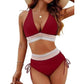 👙 Bikini z wysokim stanem i tęczową gumką – 50% ZNIŻKI! OFERTA LIMITOWANA!kontrola brzucha, dekolt halter w kształcie V, boczne sznurki na plażę i basen