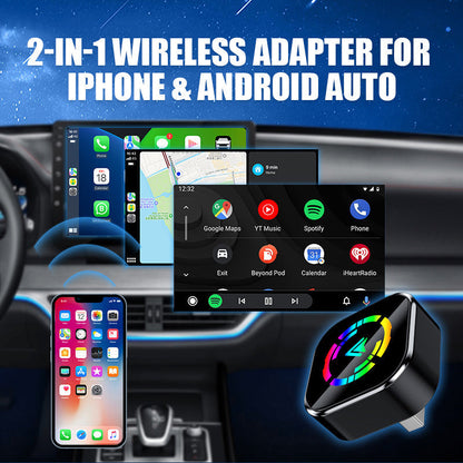 2-i-1 trådløs adapter til iPhone og Android Auto