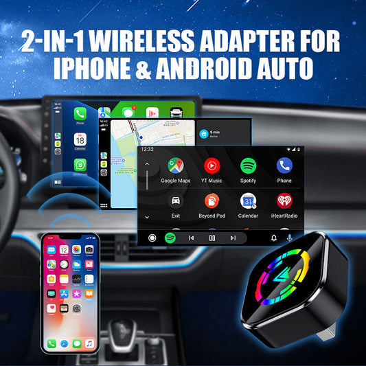 2-i-1 trådløs adapter til iPhone og Android Auto