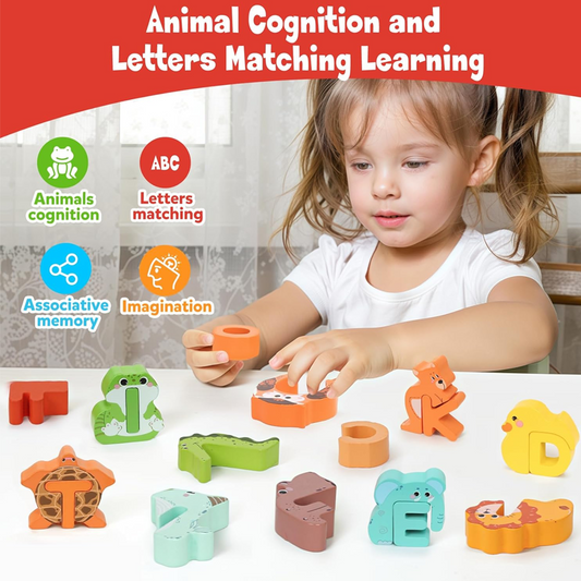 🧩 Drewniana gra – litery i zwierzęta – 50% ZNIŻKI! OFERTA LIMITOWANA!✨ 26 elementów, edukacyjna i kreatywna – uczy liter, rozwija wyobraźnię i zdolności manualne. 👶Idealna dla dzieci! 🧠