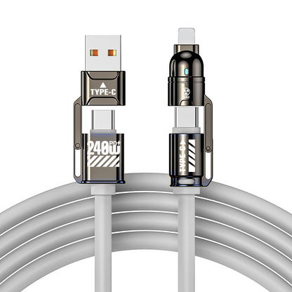 🔌 Kabel 4w1 szybkiego ładowania 240W – 50% ZNIŻKI! KUP 1 → 1 GRATIS!📱USB-A/USB-C do Type-C i Lightning – uniwersalny do telefonów i laptopów. ⚡Szybkie ładowanie, solidna konstrukcja i wygoda w podróży. Jeden kabel do wszystkich urządzeń!💻