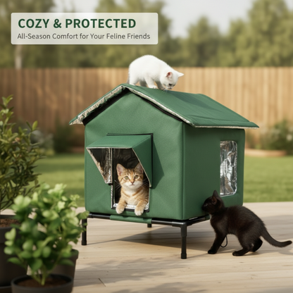🐱 Podwyższony domek dla kotów – 50% ZNIŻKI! OFERTA LIMITOWANA!🌧️ Wodoodporna tkanina Oxford, chroni przed deszczem i wilgocią – suche i wygodne schronienie na taras, balkon i do ogrodu. ✨Lekki, stabilny i łatwy w montażu. Twój kot pokocha to miejsce! 🏠