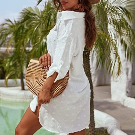 💃✨Bluzka z szyfonu żakardowego – 50% ZNIŻKI! OFERTA LIMITOWANA! Luźny oversize'owy krój, duże pompony i elegancki żakardowy wzór – idealna na lato, plażę i codzienne stylizacje. 🌸☀️