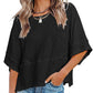 👗 50% ZNIŻKI – OFERTA LIMITOWANA! 💃 Damski luźny T-shirt z rękawami dzwonami – jednolity kolor, łączony fason, który nadaje lekkości i stylu każdej stylizacji! ✨👕