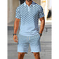 👕 Męski zestaw – koszulka z kołnierzykiem + spodenki – 50% ZNIŻKI!🌊 OFERTA LIMITOWANA!Geometryczny nadruk, oddychająca tkanina, nowoczesny i spójny look – idealny na lato, plażę i codzienne wyjścia.Lekki, wygodny i stylowy.💪✨