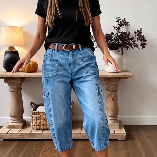 👖 50% RABATT! 🌸 Damskie Casualowe Elastyczne Skrócone Spodnie Jeansowe – Wygodne i wszechstronne – Idealne na co dzień, letnie wyjścia lub elegancję biurową – oddychające i stylowe ✨🌿