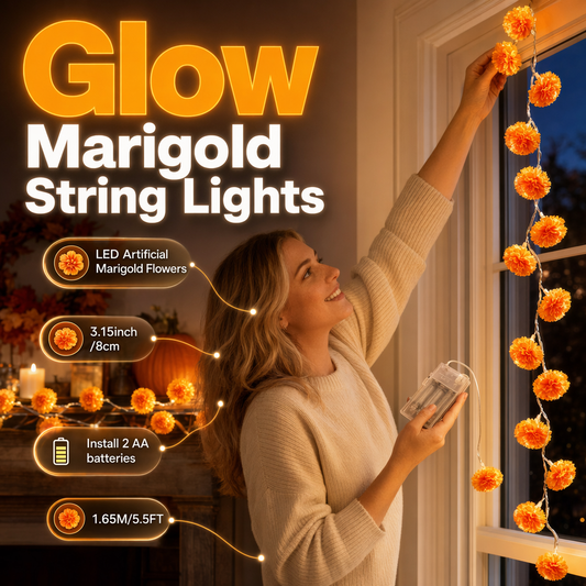 🎃 Światełka LED z kwiatami nagietka – 50% ZNIŻKI!✨🕯️ OFERTA LIMITOWANA!Wodoodporne, 8 trybów oświetlenia, 20 LED na baterie – idealne na Halloween, Dzień Zmarłych, ganek i święta.🌼