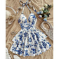 🌸👗 Sukienka mini z nadrukiem – 50% ZNIŻKI! OFERTA LIMITOWANA! Wiązany dekolt halter, modny nadruk, zwiewny krój – idealna na lato, plażę i letnie imprezy! ☀️💃