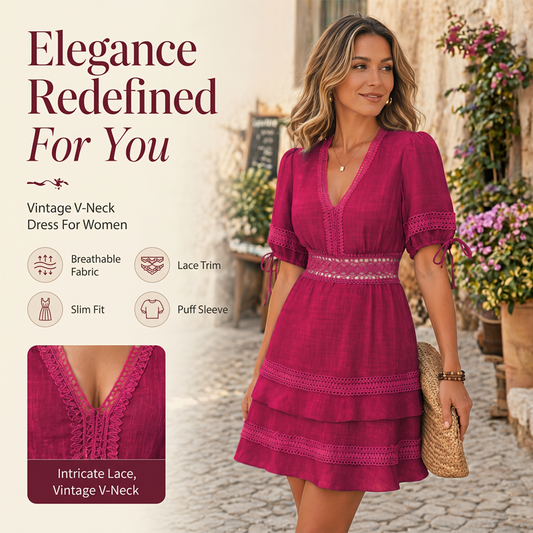 👗 Sukienka z dekoltem V i koronką – 50% ZNIŻKI! NOWOŚĆ 2026!🌸 OFERTA LIMITOWANA!Elegancki, marszczony krój, koronkowe detale i warstwowe falbany – modelujący talia, dodający lekkości i szyku. 💃