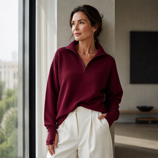 🧥 Sweter pullover z zamkiem ćwierć – 50% ZNIŻKI! BESTSELLER 2026! OFERTA LIMITOWANA!🌸💃Długi rękaw, dekolt V, luźny fason i wygodny zamek – idealny na chłodniejsze dni, do pracy i codziennych stylizacji. ✨