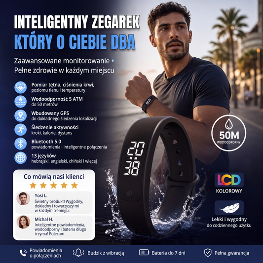 ⌚ SmartSense opaska aktywności – 50% ZNIŻKI! OFERTA LIMITOWANA!🔥Mierzy temperaturę, wodoodporna do 50 m – idealna do treningów, biegania i codziennego noszenia. ✨Lekka, wygodna i precyzyjna. Dbaj o zdrowie w każdej aktywności! 💪