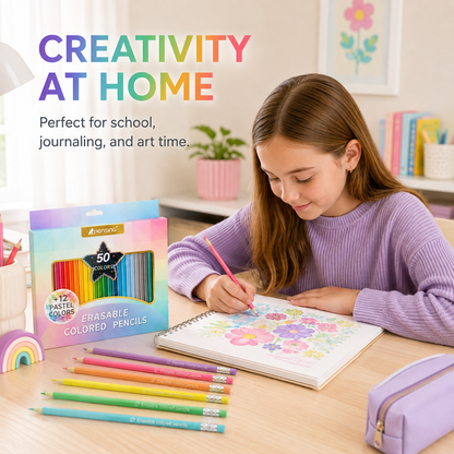 ✏️ Zestaw 50 kolorowych ołówków – 50% ZNIŻKI! OFERTA LIMITOWANA!✨ Trójkątne, z gumką, pastelowe odcienie – nietrujące, idealne dla dzieci do rysowania, szkicowania i journalingu.📓 Świetny na prezent i do szkoły! 🎨