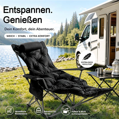 🏕️ Regulowany fotel kempingowy z podnóżkiem i uchwytem na kubek – 50% ZNIŻKI! OFERTA LIMITOWANA! Wyściełany, składany, udźwig 150 kg – idealny do kampera, ogrodu i na piknik. Wygodny, wytrzymały i przenośny! ✨