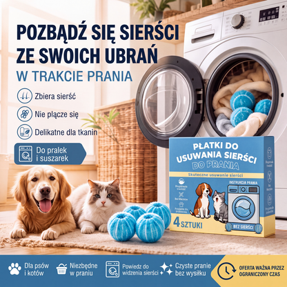 🧺 Kule do prania usuwające sierść – 50% ZNIŻKI! KUP 1 ZESTAW → 1 ZESTAW GRATIS! OFERTA LIMITOWANA!🐱 Wielokrotnego użytku, skutecznie zbierają sierść psów i kotów podczas prania – chronią ubrania i filtr pralki.💨Praktyczne, wydajne i łatwe w użyciu! 🐶