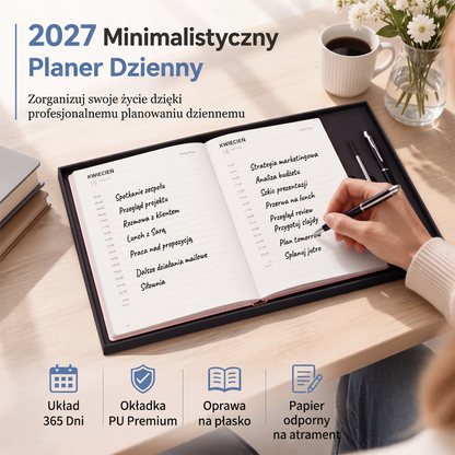 📅 Minimalistyczny planer dzienny 2027 – 50% ZNIŻKI! OFERTA LIMITOWANA!🗓️Każdy dzień na osobnej stronie, oś czasowa, lista zadań i miejsce na notatki – idealny do pracy, nauki i codziennej organizacji.💪Zaplanuj rok z klasą! ✨