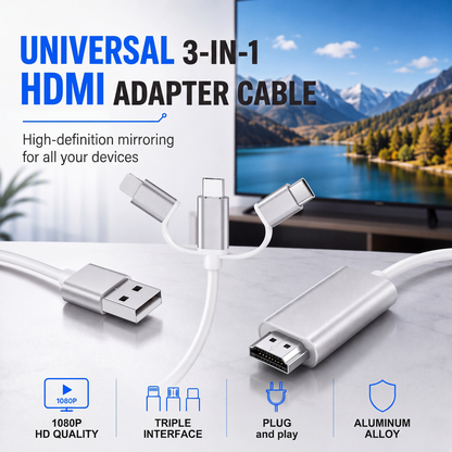 📱 Kabel 3w1 do HDMI – 50% ZNIŻKI! OFERTA LIMITOWANA!🔗 Podłącz telefon do TV, monitora lub projektora – przesyłaj obraz i dźwięk w jakości HD. ✨Uniwersalny, kompaktowy i łatwy w użyciu. Idealny do filmów, prezentacji i gier! 📺